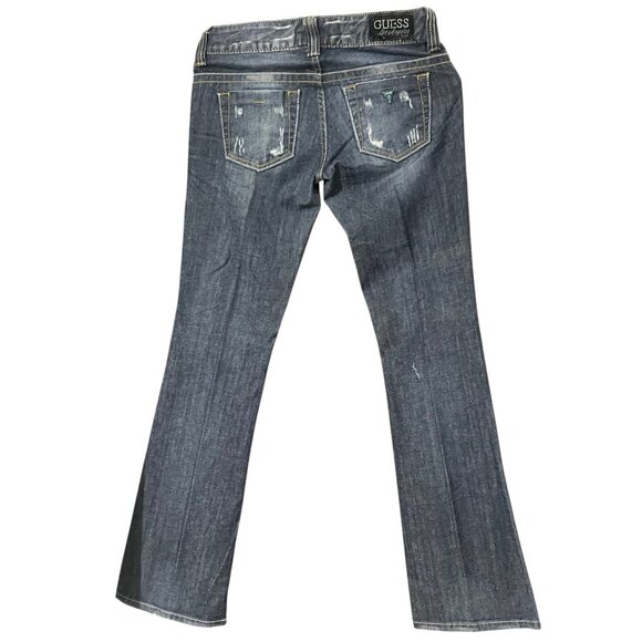 Guess Daredevil Bootcut Jeans Size 27 Dark Wash Distressed - Picture 4 of 7